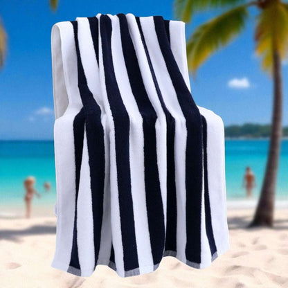100% Cotton Beach Towel Black and White Stripes Oversized Thick Bath Towel 76x180cm Towel FoneFunShop