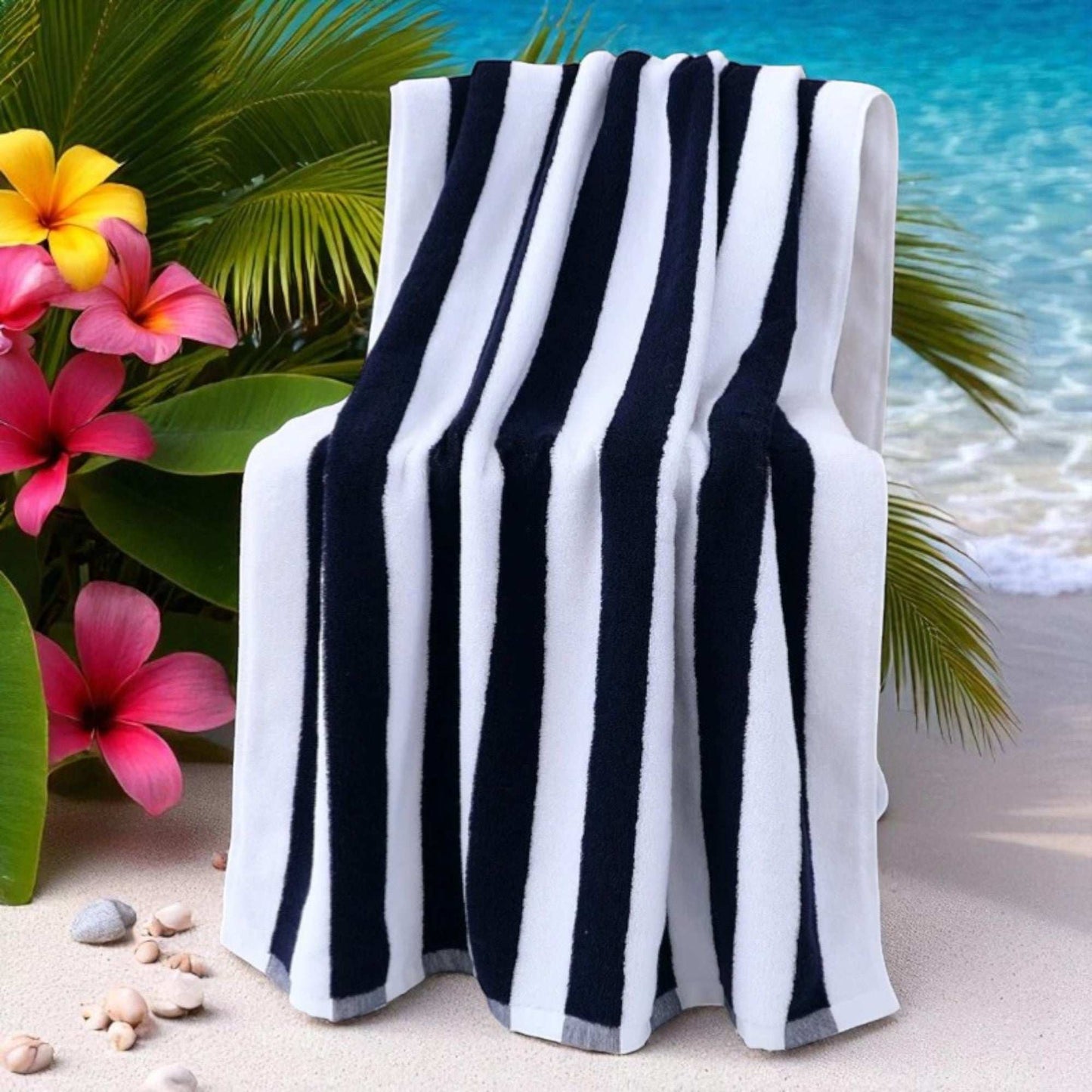 100% Cotton Beach Towel Black and White Stripes Oversized Thick Bath Towel 76x180cm Towel FoneFunShop