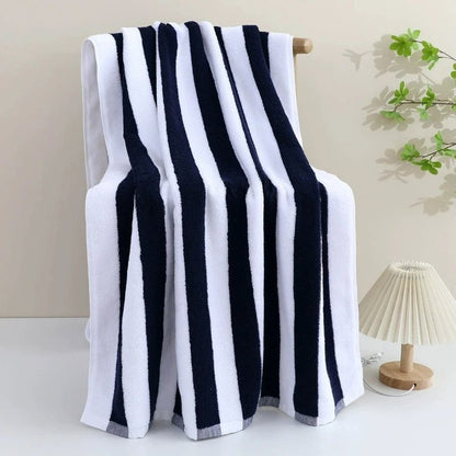 100% Cotton Beach Towel Black and White Stripes Oversized Thick Bath Towel 76x180cm Towel FoneFunShop