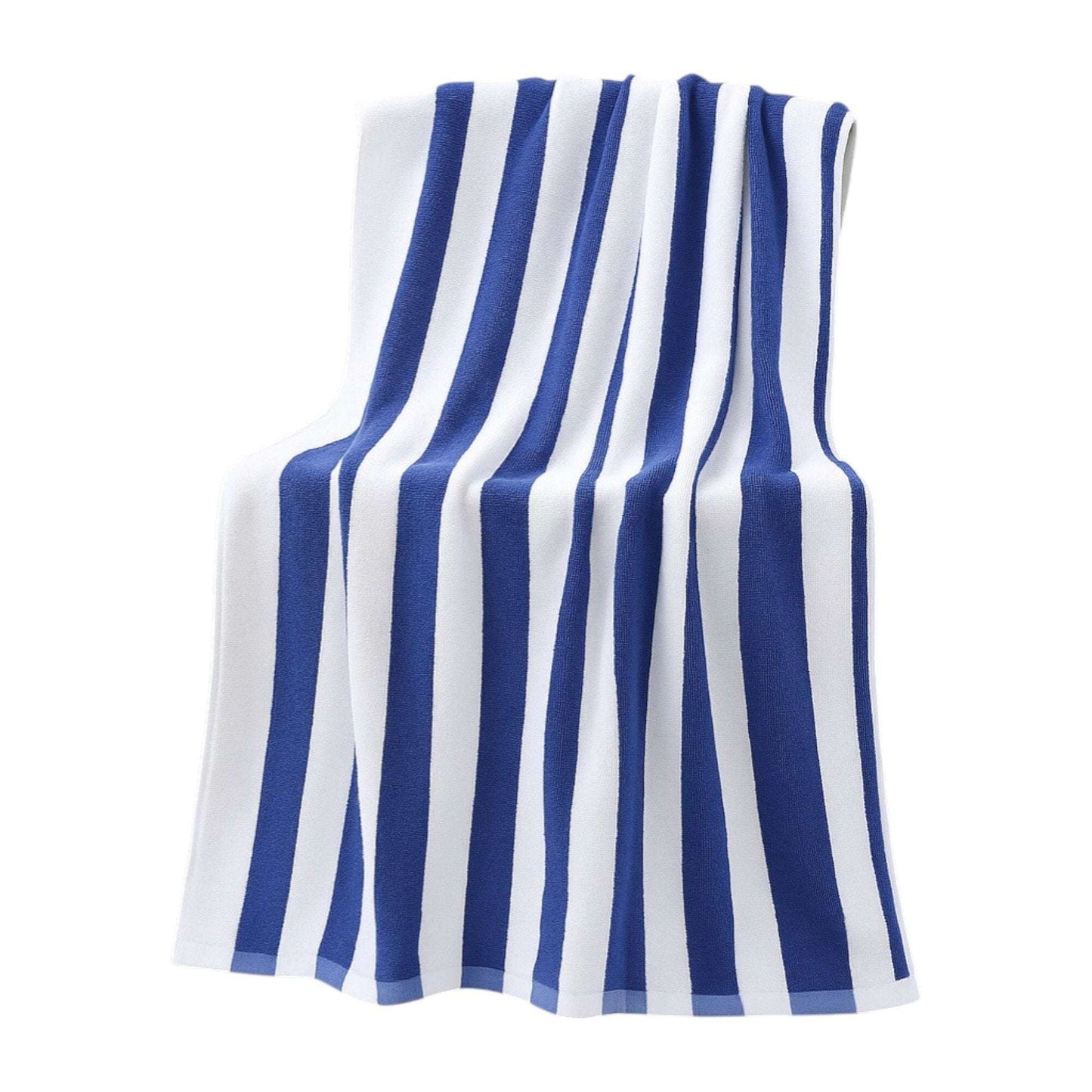 100% Cotton Beach Towel Blue and White Stripes Oversized Thick Bath Towel 76x180cm Towel FoneFunShop
