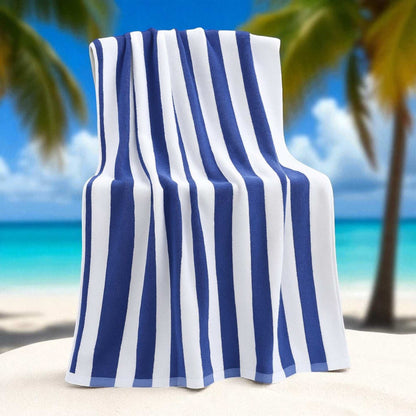 100% Cotton Beach Towel Blue and White Stripes Oversized Thick Bath Towel 76x180cm Towel FoneFunShop