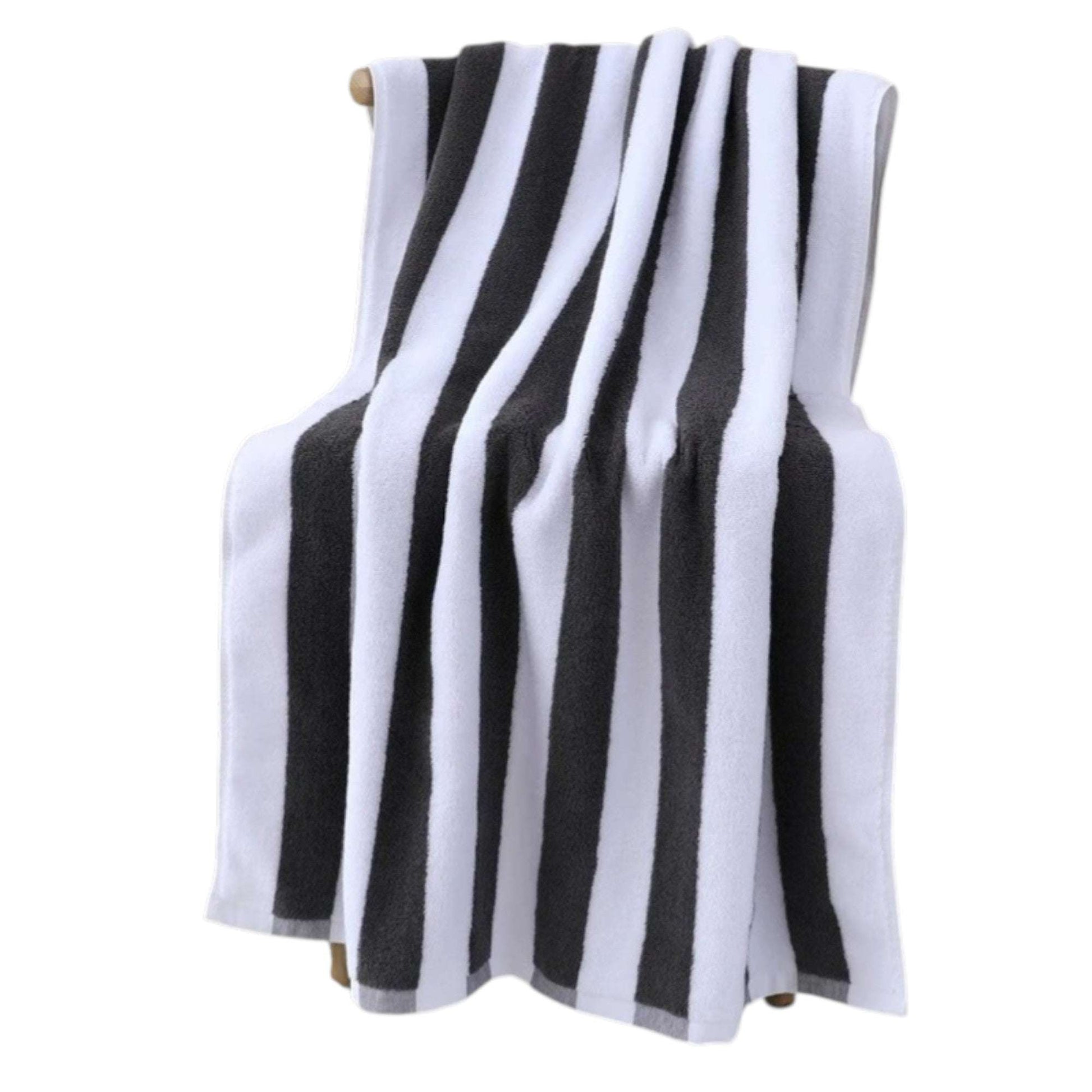 100% Cotton Beach Towel Grey and White Stripes Oversized Thick Bath Towel 76x180cm Towel FoneFunShop