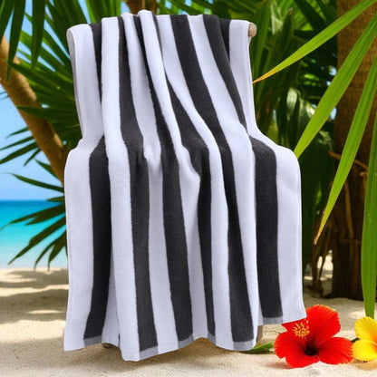 100% Cotton Beach Towel Grey and White Stripes Oversized Thick Bath Towel 76x180cm Towel FoneFunShop
