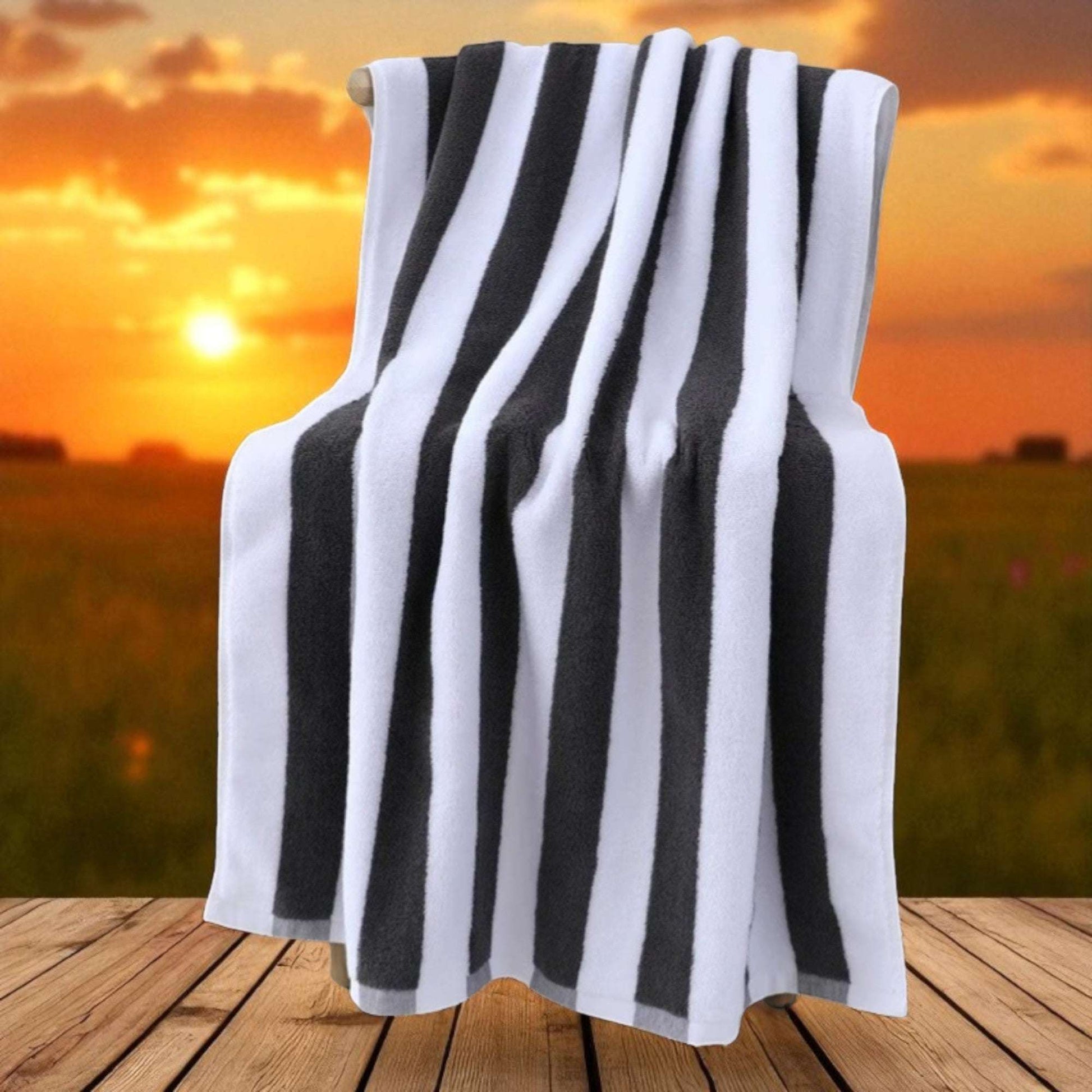100% Cotton Beach Towel Grey and White Stripes Oversized Thick Bath Towel 76x180cm Towel FoneFunShop