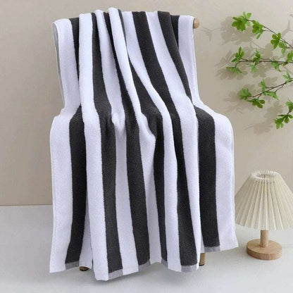 100% Cotton Beach Towel Grey and White Stripes Oversized Thick Bath Towel 76x180cm Towel FoneFunShop