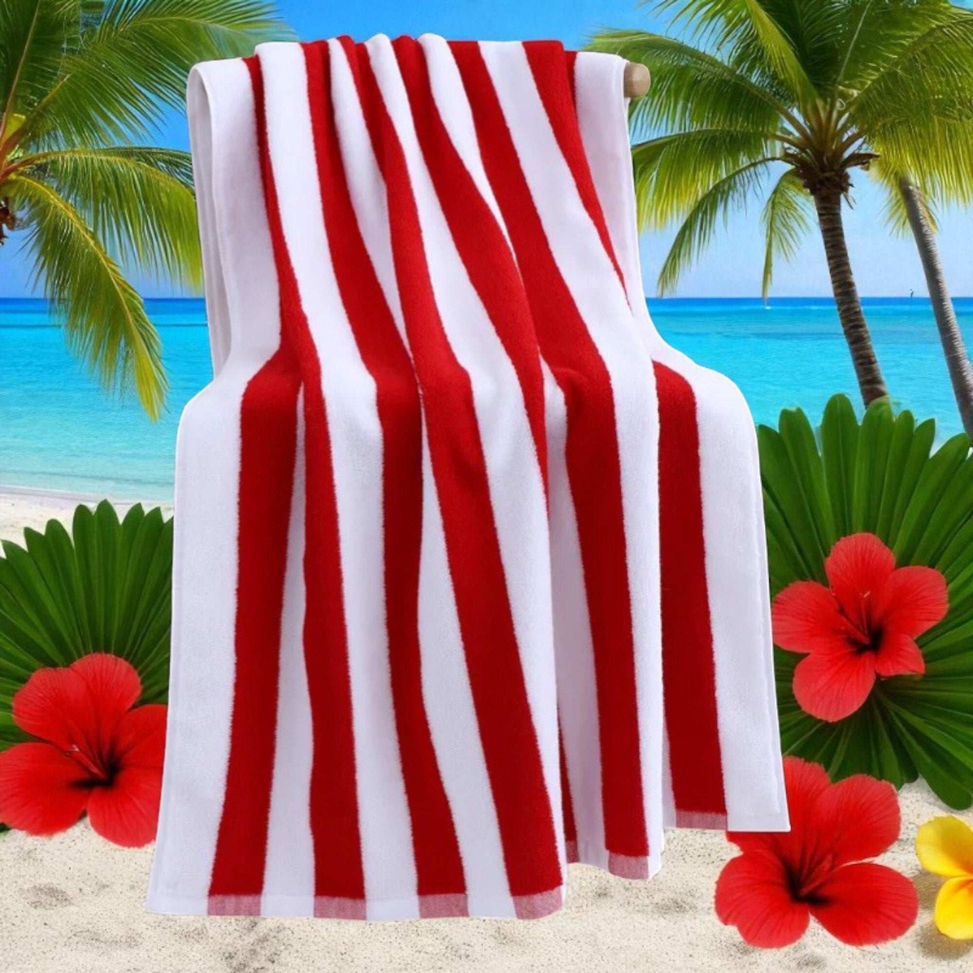 100% Cotton Beach Towel Red and White Stripes Oversized Thick Bath Towel 76x180cm Towel FoneFunShop