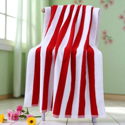 100% Cotton Beach Towel Red and White Stripes Oversized Thick Bath Towel 76x180cm Towel FoneFunShop