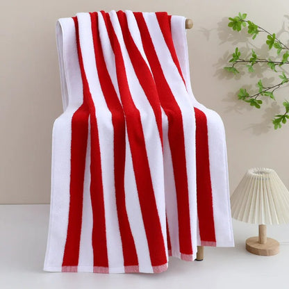 100% Cotton Beach Towel Red and White Stripes Oversized Thick Bath Towel 76x180cm Towel FoneFunShop