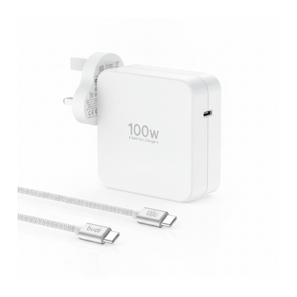Budi 100W GaN USB-C Wall Charger UK Plug with 2M USB-C Cable - hero
