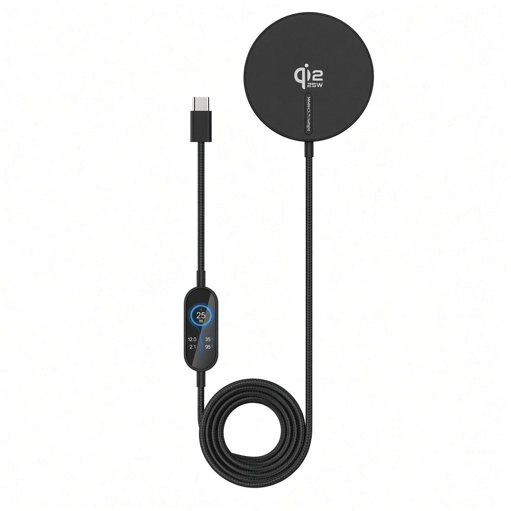 Fast Magnetic Wireless Charger For Phones and Wireless Pods Qi2 25W Black Wireless Charger FoneFunShop
