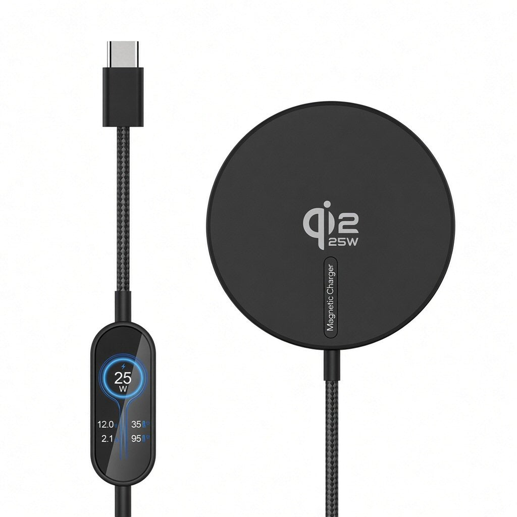 Fast Magnetic Wireless Charger For Phones and Wireless Pods Qi2 25W Black Wireless Charger FoneFunShop