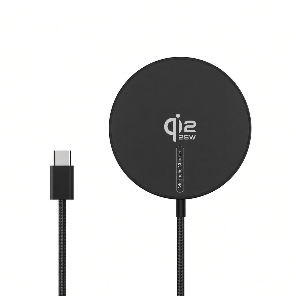 Fast Magnetic Wireless Charger For Phones and Wireless Pods Qi2 25W Black Wireless Charger FoneFunShop