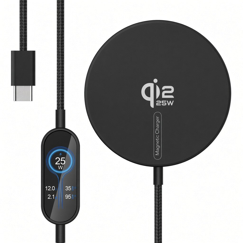Fast Magnetic Wireless Charger For Phones and Wireless Pods Qi2 25W Black Wireless Charger FoneFunShop
