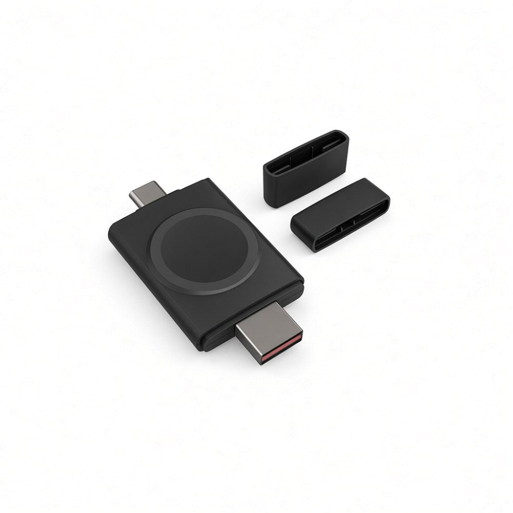 Portable Dual-Side Magnetic Charger for Smart Watches in Black with USB-A / C Watch Charger FoneFunShop