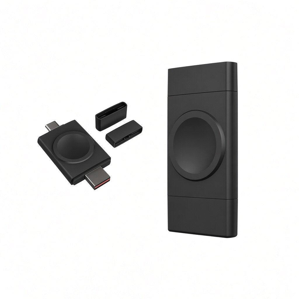 Portable Dual-Side Magnetic Charger for Smart Watches in Black with USB-A / C Watch Charger FoneFunShop