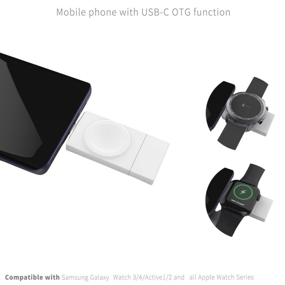 Portable Dual-Side Magnetic Charger for Smart Watches in Black with USB-A / C Watch Charger FoneFunShop