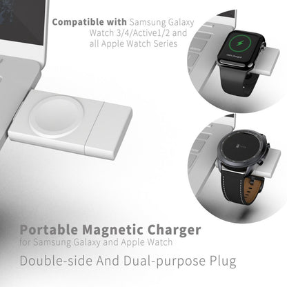 Portable Dual-Side Magnetic Charger for Smart Watches in Black with USB-A / C Watch Charger FoneFunShop