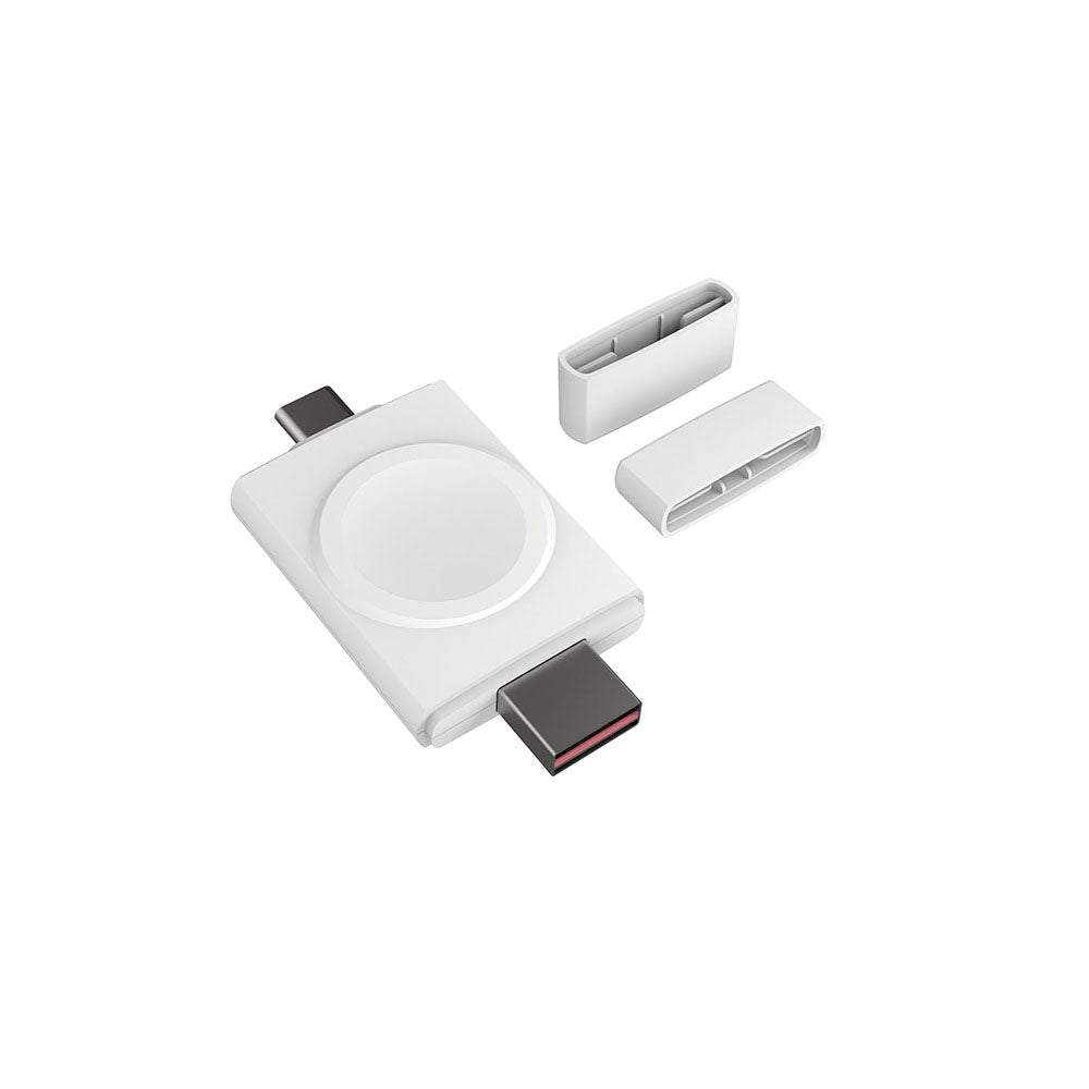 Portable Dual-Side Magnetic Charger for Smart Watches in White with USB-A / C Watch Charger FoneFunShop