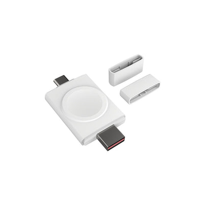 Portable Dual-Side Magnetic Charger for Smart Watches in White with USB-A / C Watch Charger FoneFunShop