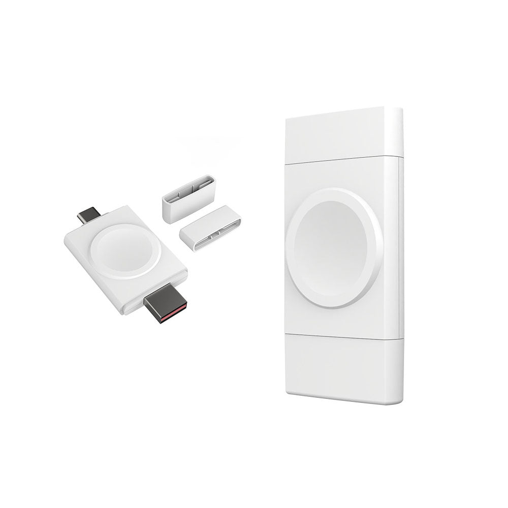 Portable Dual-Side Magnetic Charger for Smart Watches in White with USB-A / C Watch Charger FoneFunShop