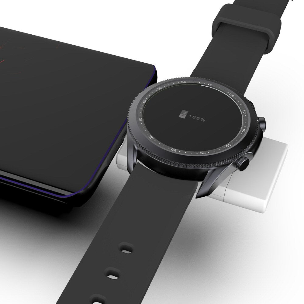 Portable Dual-Side Magnetic Charger for Smart Watches in White with USB-A / C Watch Charger FoneFunShop