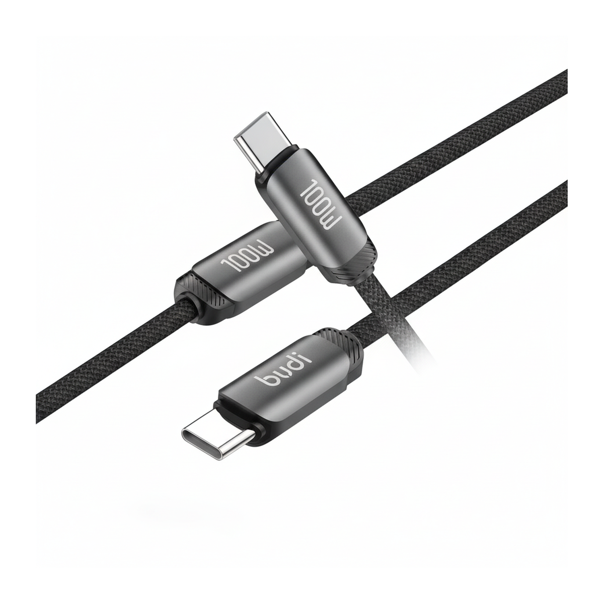 Budi 1.2M USB-C to Dual USB-C Cable 100W PD 2 in 1 Braided - angled left view