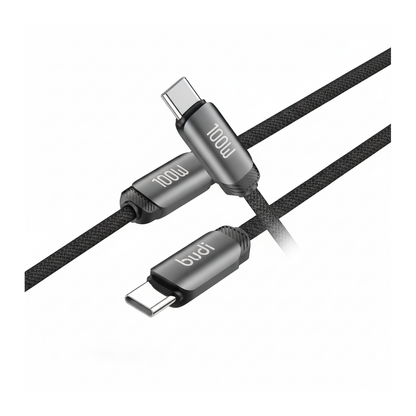 Budi 1.2M USB-C to Dual USB-C Cable 100W PD 2 in 1 Braided - angled left view