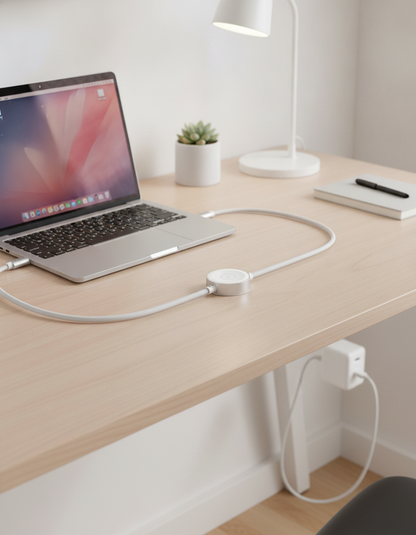 Budi 1.5M USB-C Cable 100W with Magnetic Smart Watch Charger White - in use