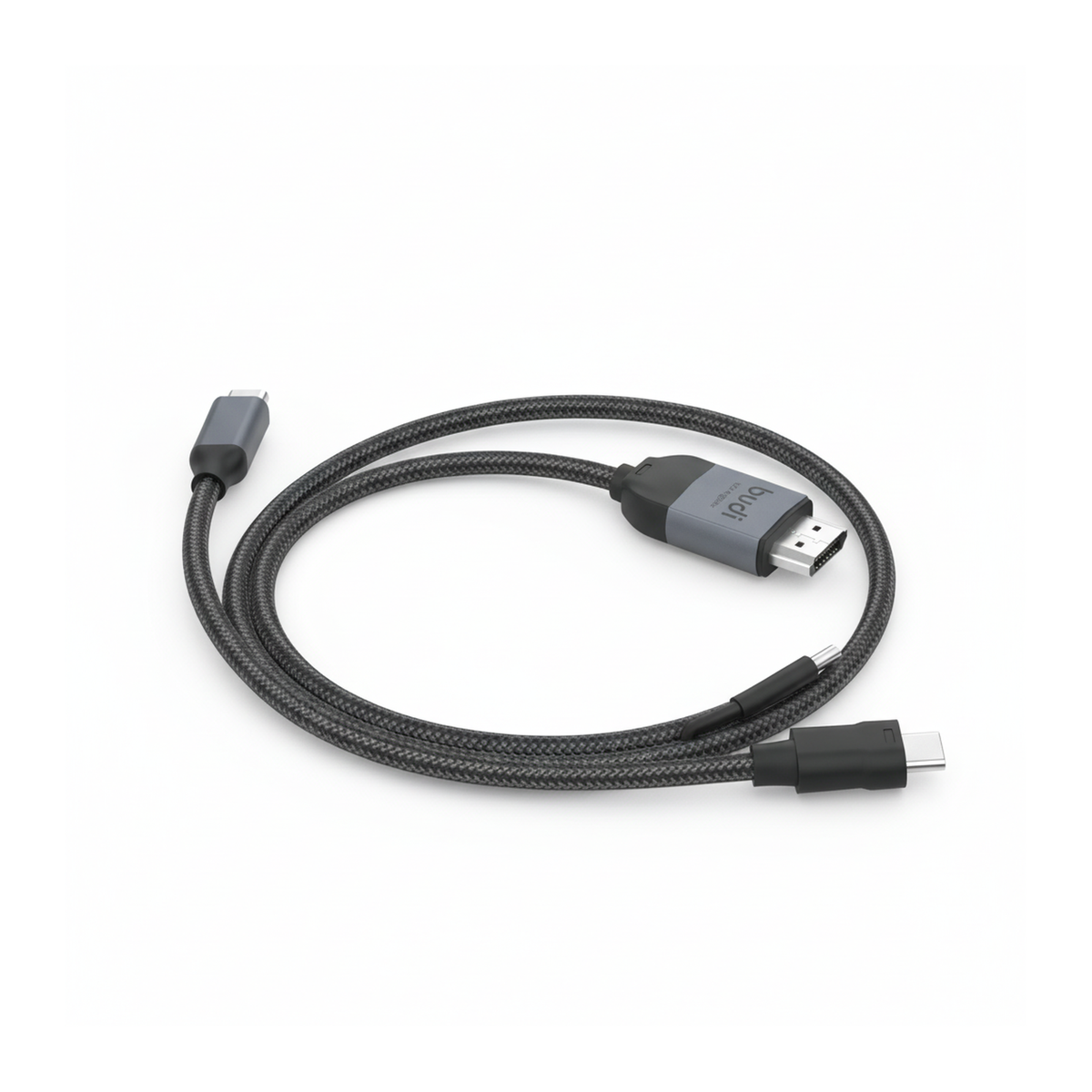Budi USB-C to USB-C and 4K HDMI Cable 2M Braided 10Gbps 65W Charging - angled left view
