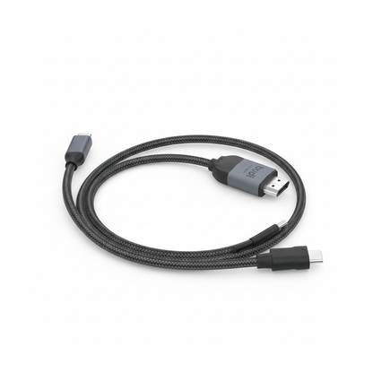 Budi USB-C to USB-C and 4K HDMI Cable 2M Braided 10Gbps 65W Charging - angled left view