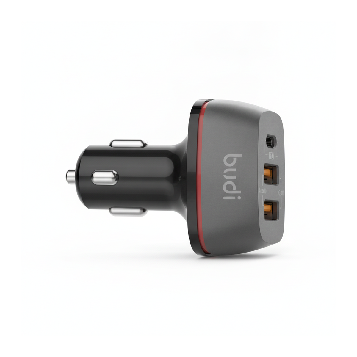 Budi Car Charger 3 Port 2 USB-A QC3.0 and USB-C PD 20W Zinc Alloy - side view