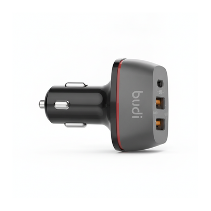 Budi Car Charger 3 Port 2 USB-A QC3.0 and USB-C PD 20W Zinc Alloy - side view