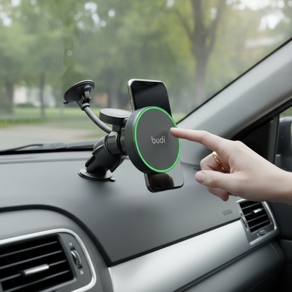 Budi 2 in 1 Magnetic Wireless Car Charger Mount 15W Phone and Watch - in use 2