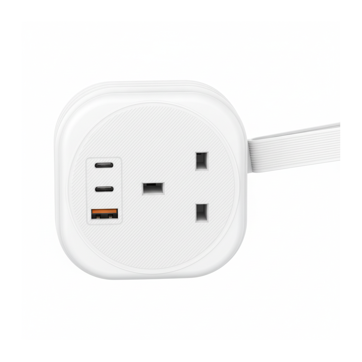 Budi 33W Charging Station 2 x USB-C PPS and USB-A with UK Plug Sockets - close-up detail