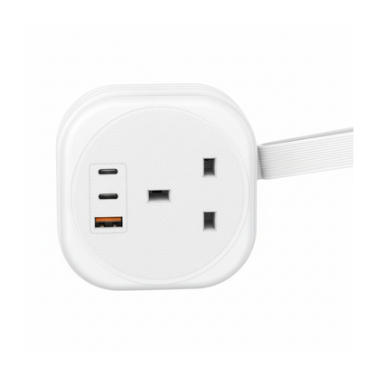 Budi 33W Charging Station 2 x USB-C PPS and USB-A with UK Plug Sockets - close-up detail