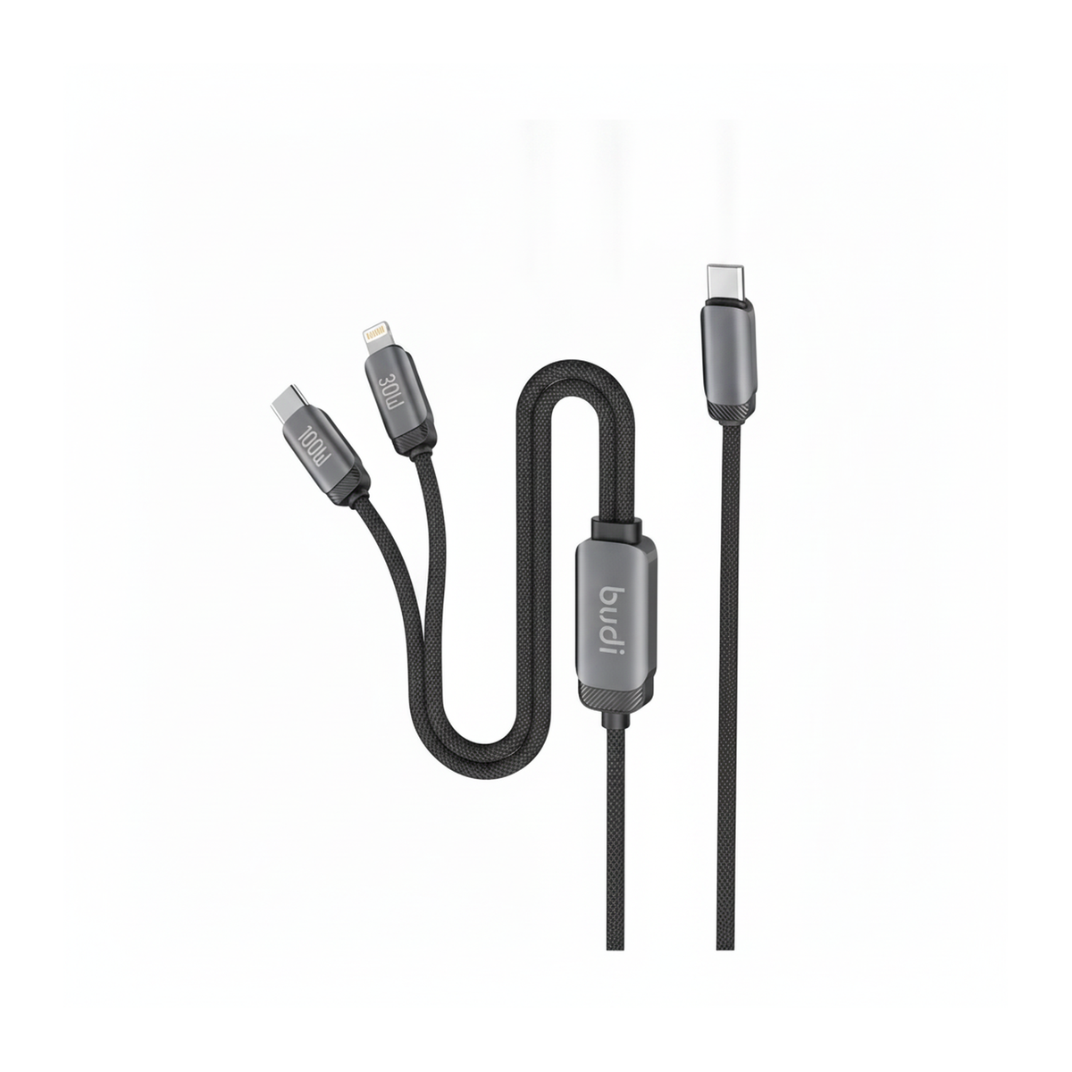 Budi 1.2M USB-C to USB-C and 8Pin Cable 2 in 1 100W PD Braided - side view