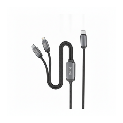 Budi 1.2M USB-C to USB-C and 8Pin Cable 2 in 1 100W PD Braided - side view