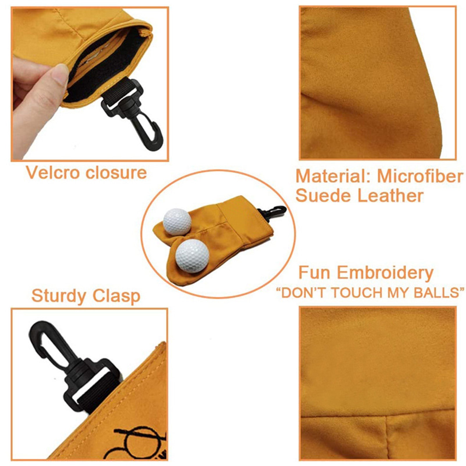Golf Tee and Ball Holder with Carabiner Hook Holder Clasp in Yellow Golf Accessorise FoneFunShop