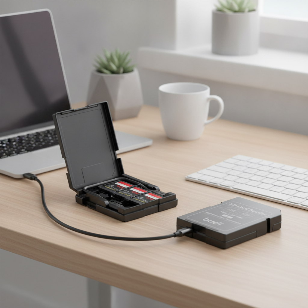 Budi SD Card Reader USB-C 5Gbps with 4 SD 8 TF Slots and 100W Cable Card Reader FoneFunShop