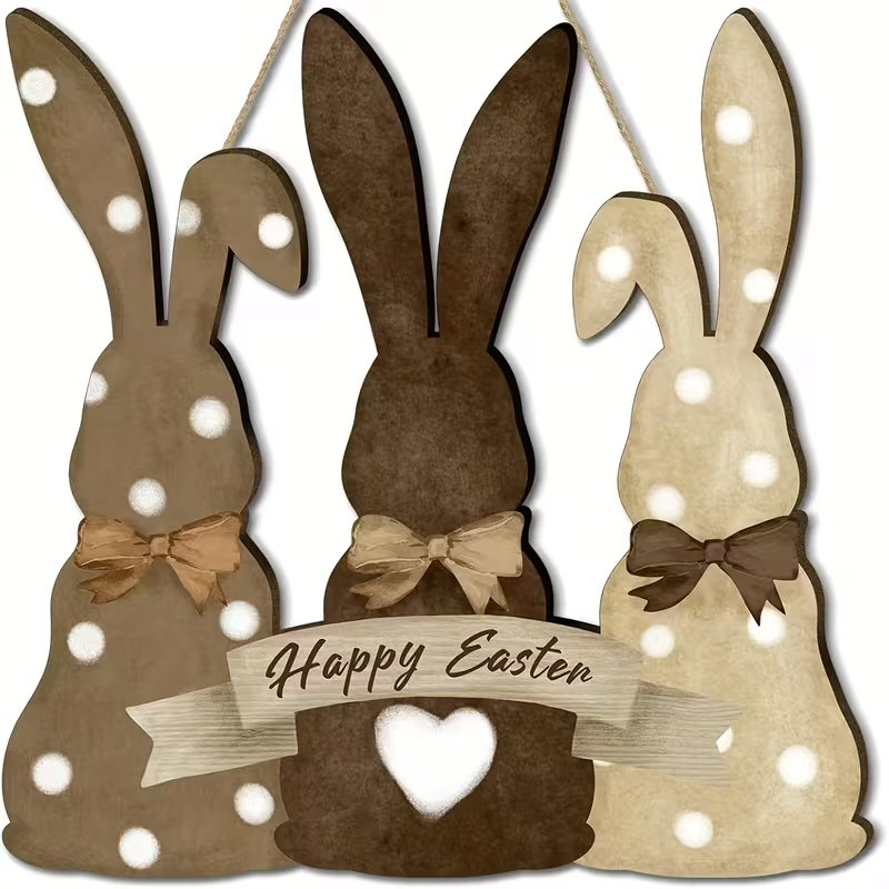 2D Traditional Easter Bunnies Wooden Door Sign Festive FoneFunShop