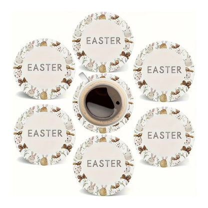 6pcs Easter Bunny & Egg Wooden Coasters Set - Festive Table & Home Decor Festive FoneFunShop