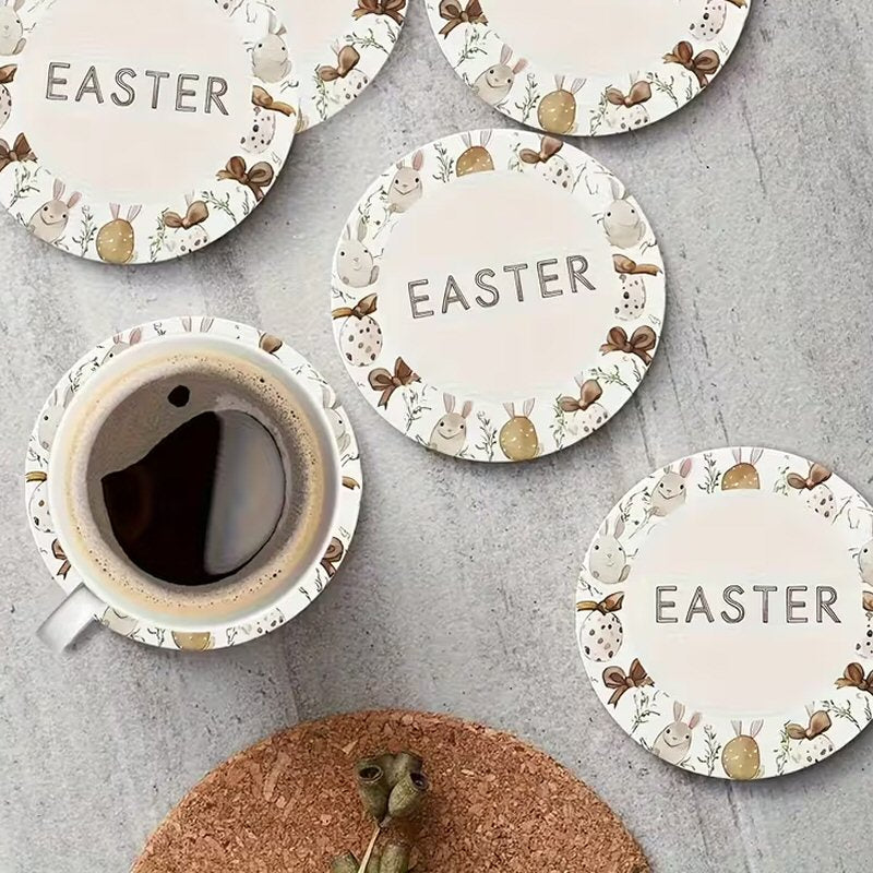 6pcs Easter Bunny & Egg Wooden Coasters Set - Festive Table & Home Decor Festive FoneFunShop