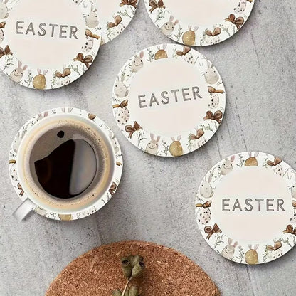 6pcs Easter Bunny & Egg Wooden Coasters Set - Festive Table & Home Decor Festive FoneFunShop