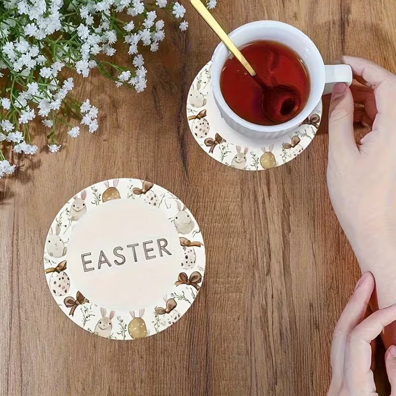 6pcs Easter Bunny & Egg Wooden Coasters Set - Festive Table & Home Decor Festive FoneFunShop