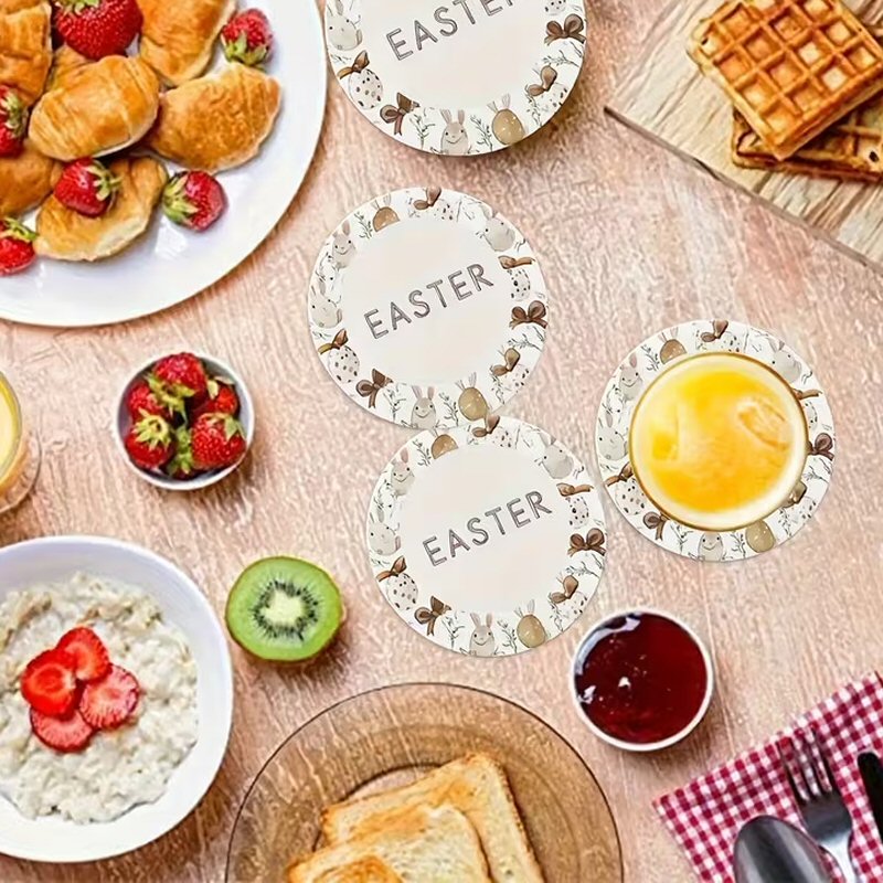 6pcs Easter Bunny & Egg Wooden Coasters Set - Festive Table & Home Decor Festive FoneFunShop