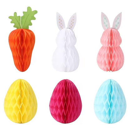 6pcs Easter Honeycomb Hanging Ornaments Carrot Rabbit Egg Pattern Paper Decorations Festive FoneFunShop