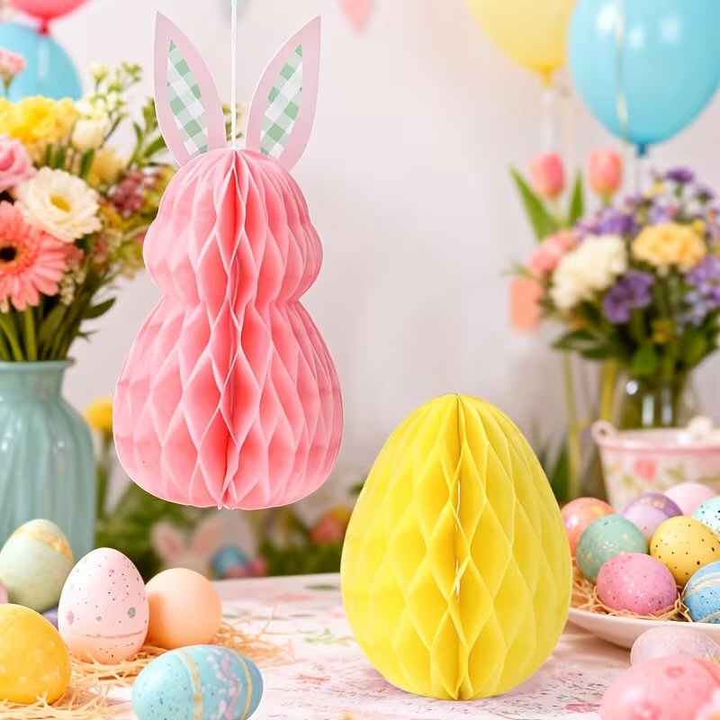 6pcs Easter Honeycomb Hanging Ornaments Carrot Rabbit Egg Pattern Paper Decorations Festive FoneFunShop