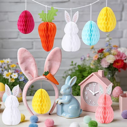 6pcs Easter Honeycomb Hanging Ornaments Carrot Rabbit Egg Pattern Paper Decorations Festive FoneFunShop