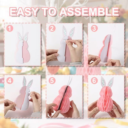 6pcs Easter Honeycomb Hanging Ornaments Carrot Rabbit Egg Pattern Paper Decorations Festive FoneFunShop