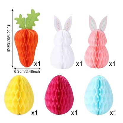 6pcs Easter Honeycomb Hanging Ornaments Carrot Rabbit Egg Pattern Paper Decorations Festive FoneFunShop